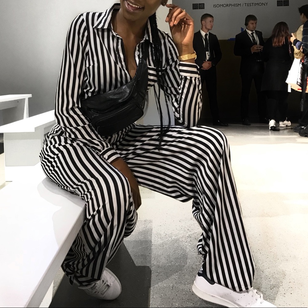 Black and white striped jumper